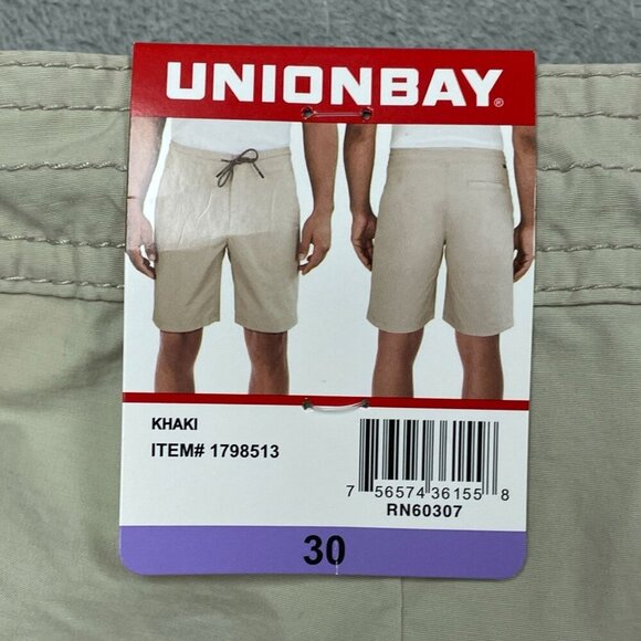 Unionbay Khaki Mens Elastic Waist Shorts Lightweight Size 30 a0075 - Picture 5 of 7